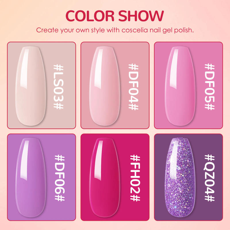 Description Picture 5 of itemCOSCELIA Manicure Set Nail Polish Gel Set with 6W LED Lamp 6 Colors Gel Polish Starter Kit Base Top Coat Manicure Brush Tools