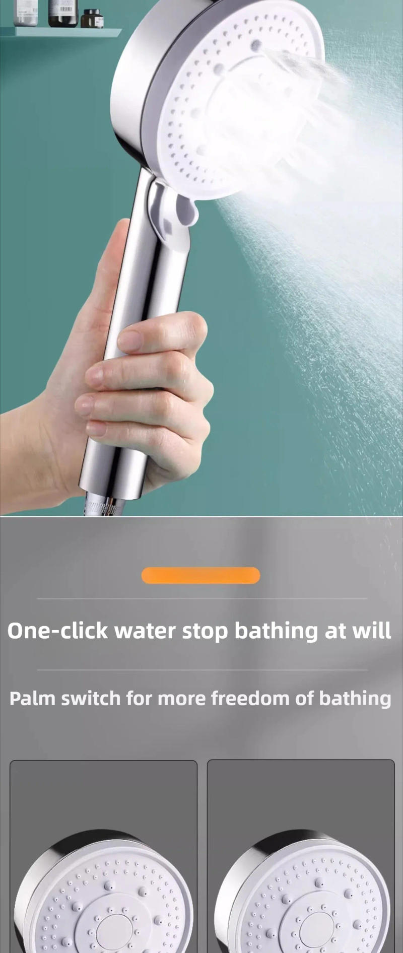 Description Picture 5 of itemHigh-Pressure 5-Mode Handheld Shower Head with Strong Boost Function,Water-Saving Design-Durable Plastic Black Showerhead