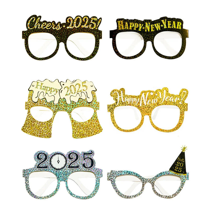 Description Picture 5 of item2025 Happy New Year Paper Glasses Photo Frame, Family Eve Party Decorations Photo Booth Props Photobooth Decor