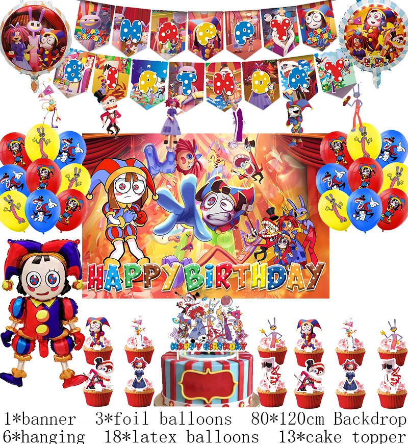 Description Picture 3 of itemThe Amazing Digital Circus Birthday Party Decoration Tableware Supplies Latex Balloon Backdrop Banner Cake Topper Baby Shower