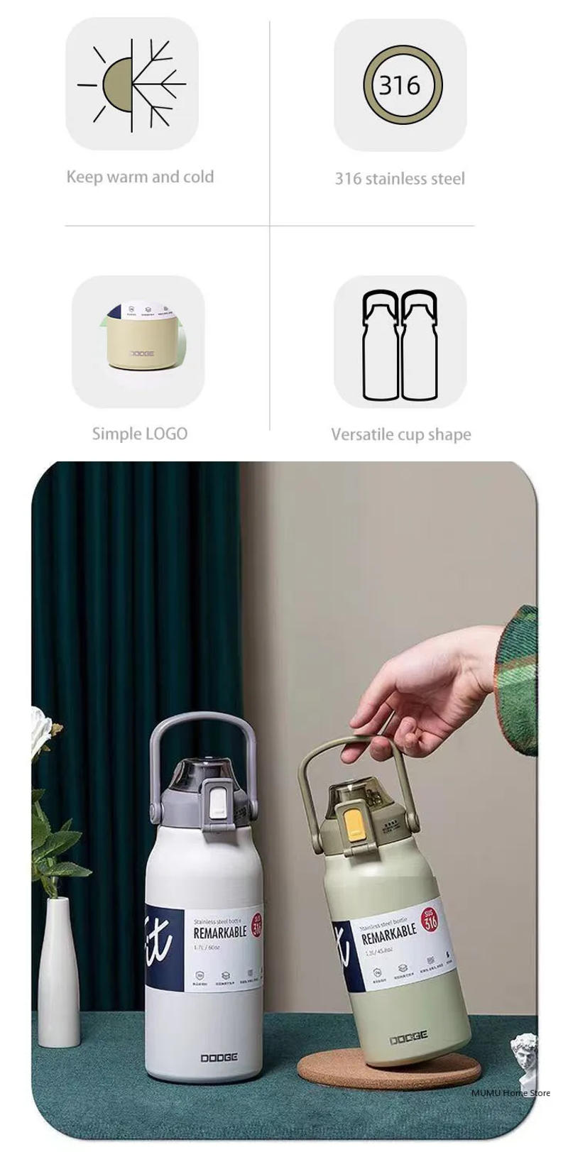 Description Picture 4 of itemDODGE Large Capacity Thermo Bottle Stainless Steel Thermal Water Bottle Tumbler Cold and Hot Vacuum Flask Travel Insulated Cup