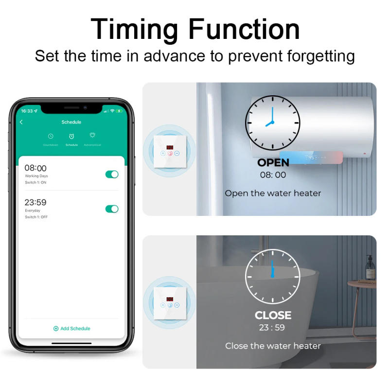 Description Picture 6 of itemTuya 20A WiFi Boiler Switch Power Monitor EU/US 4400W Smart Water Heater Panle APP Remote Control Works With Alexa Google Home