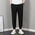 2024 New Casual Summer Men's Solid Elastic Waist Drawstring Thin Style Ice Silk Fabric Sweatpants Loose Ankle Length Pants