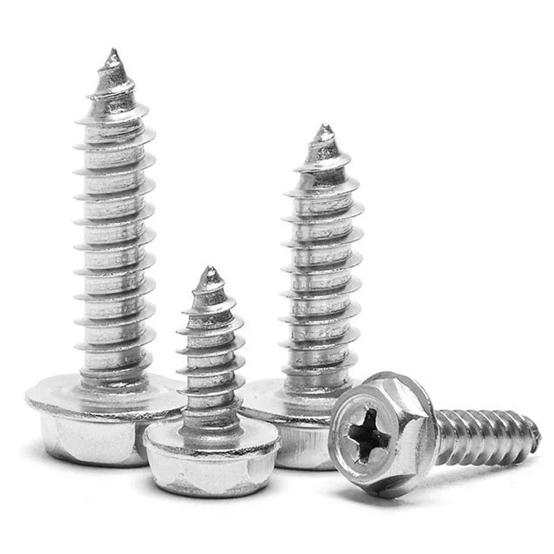 Description Picture 6 of item304 Stainless Steel Cross Groove Outer Hexagon Flange Self Tapping Screw with Pad Self Tapping Bolt M3 M4 M5 M6