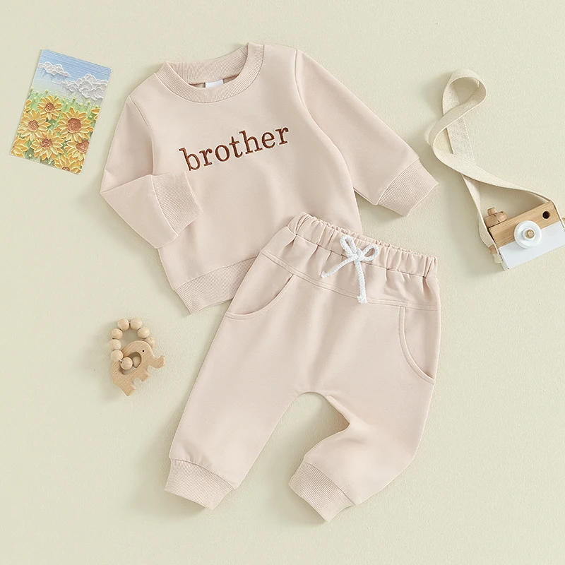 Description Picture 4 of itemBaby Boy 2Pcs Fall Outfits Long Sleeve Letter Embroidery Sweatshirt Pants Set Spring Clothes