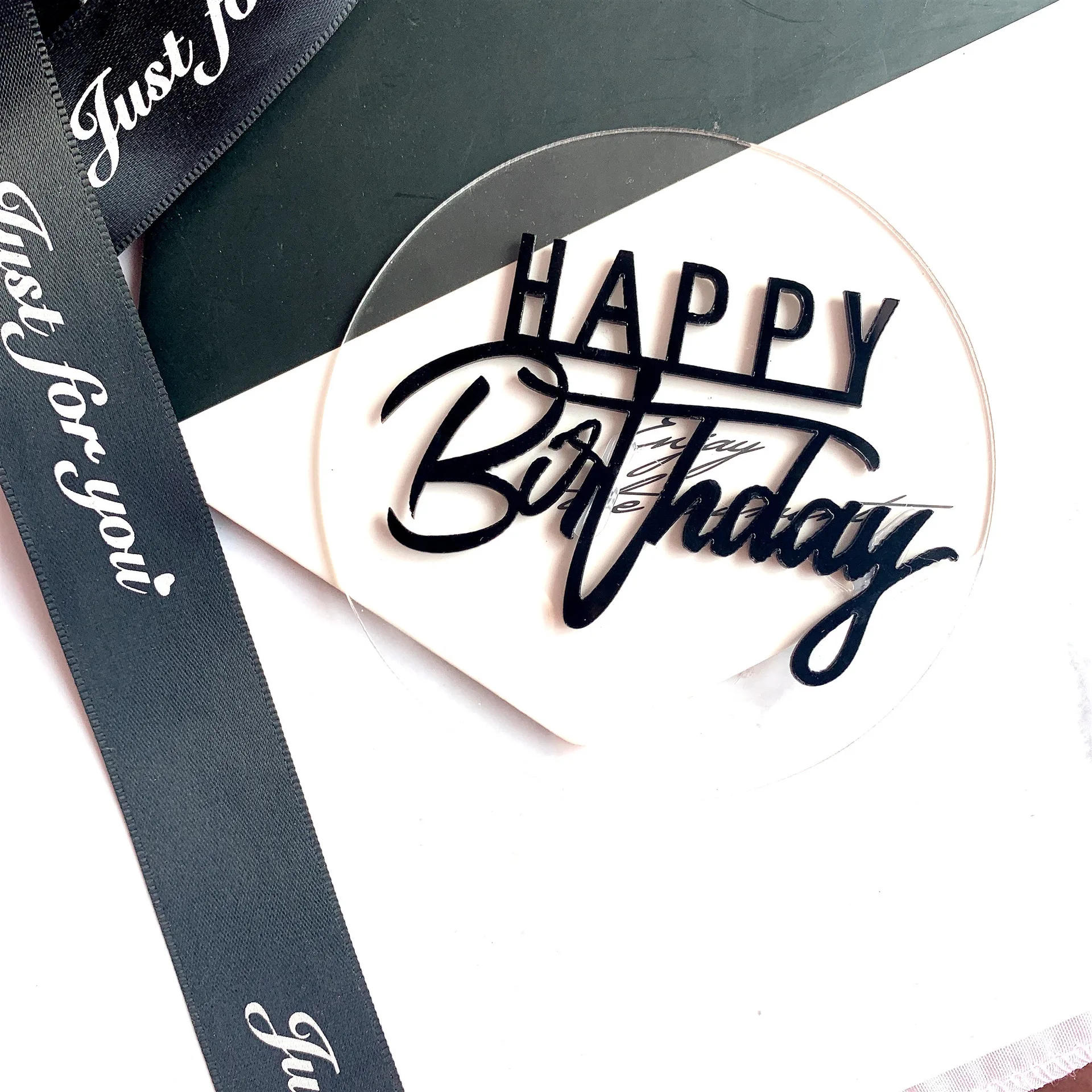 Description Picture 5 of itemHappy Birthday Cake Topper Transparent Double Layer Acrylic Round Birthday Baby Shower Cake Decoration Creative Party Supplies