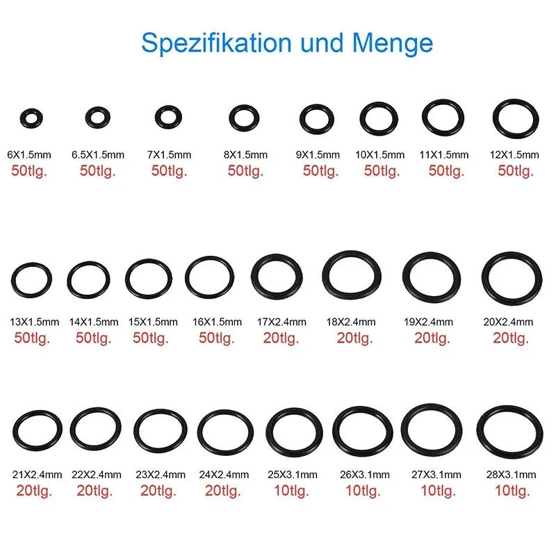 Description Picture 3 of item800pcs Black Rubber O Ring Sealing Gasket Washer Nitrile Rubber NBR For Automotive Repair Plumbing Assortment Boxed Kits