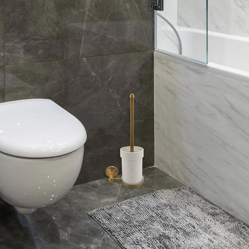 Description Picture 5 of itemPromotion! Antique Brass Bathroom Toilet Brush Set Holder Brush With Ceramic Cup