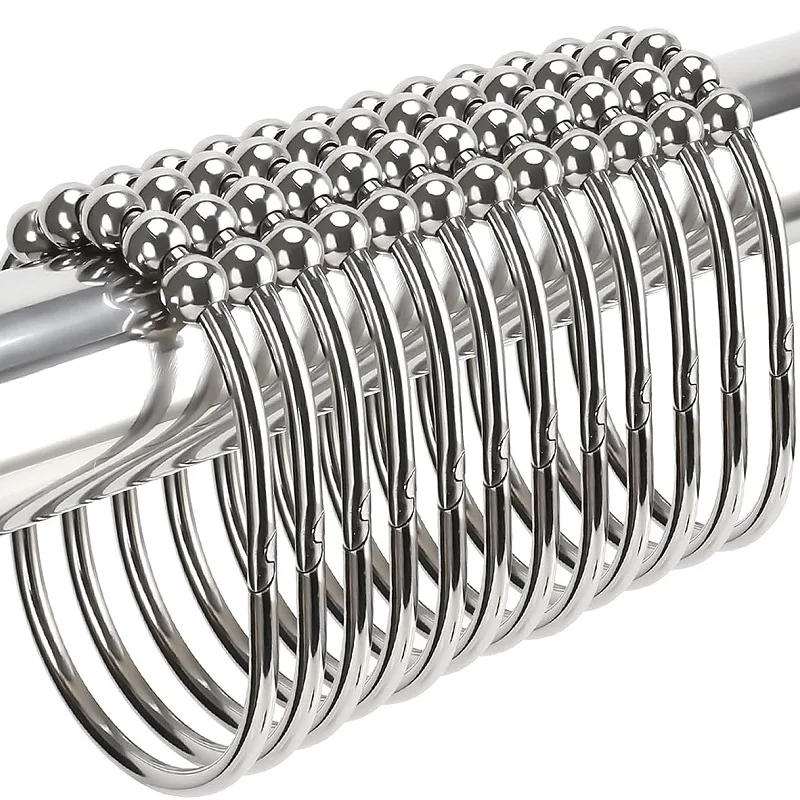 Description Picture 2 of itemShower Curtain Hooks Rings Double Glide Shower Curtain Rings, Rustproof Metal Heavy Duty Roller Bathroom Shower Rods, Set of 12