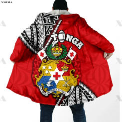 Polynesia Tonga FIJI Hawaii 3D Printed Hoodie Long Coat Hooded Cloak Thick Down Jacket Parkas Outerwear Cotton Pullovers Dunnes