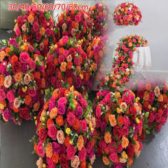 Hot Pink Orange Rose Hydrangea Large Flower Ball Artificial Flower Row Runner Wedding Backdrop Deco Floral Wall Event Party deco