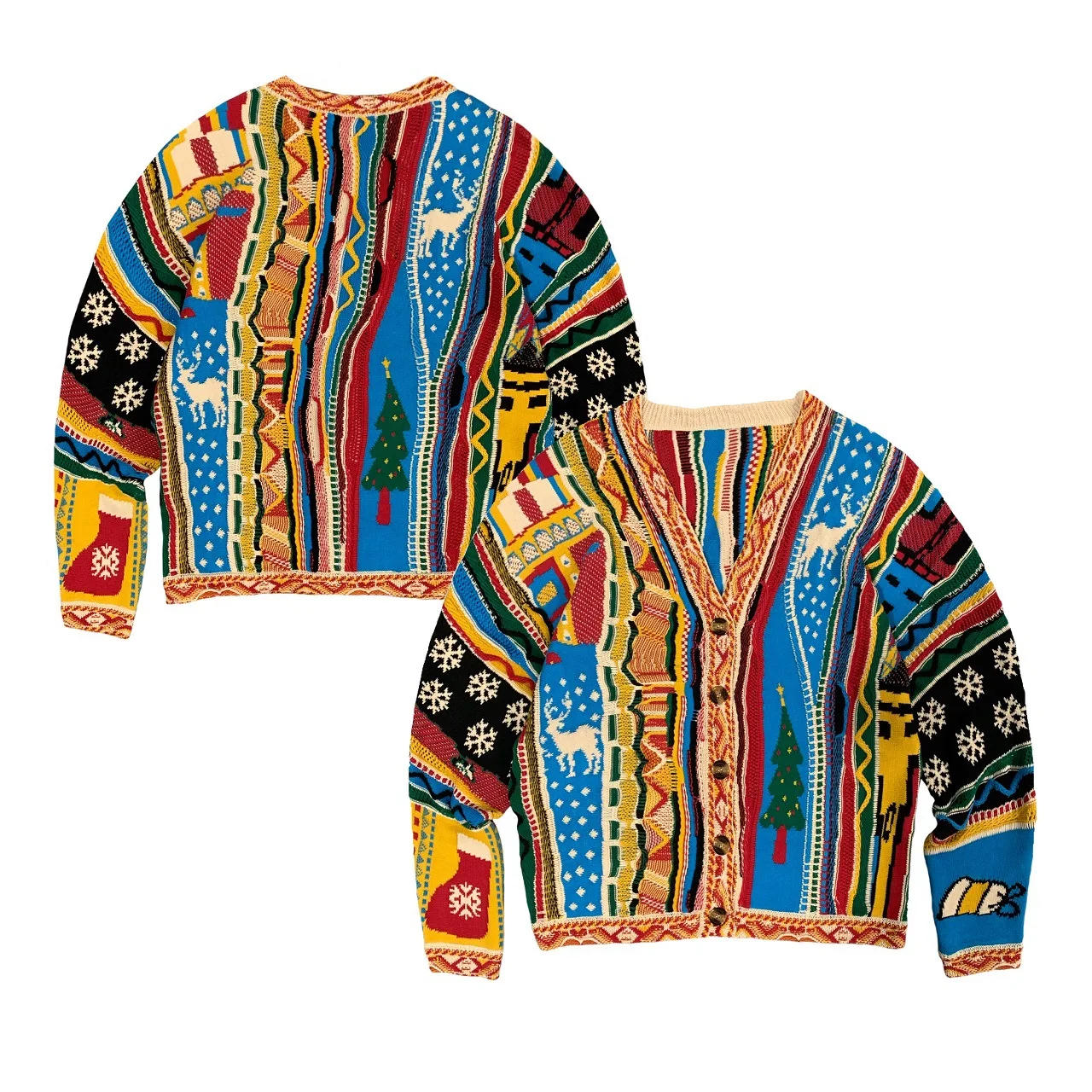 Description Picture 2 of itemKapital Vintage Non Hirata Hiroshi Japanese Jacquard Heavy Industry Cardigan V-Neck Sweater Coat for Men