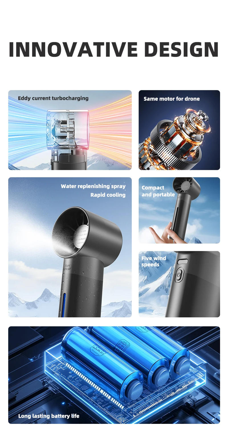 Description Picture 3 of itemHandheld Small Fan Turbine Spray Mini Fan Water Replenishing Outdoor Camping Dormitory Household Portable USB Summer Cooling