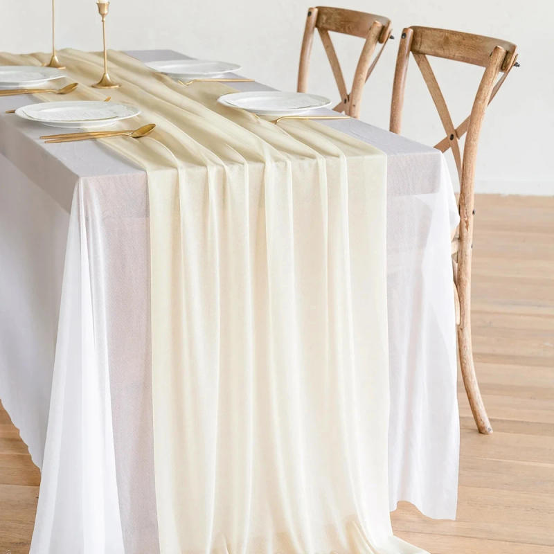 Description Picture 5 of item75X180cm Chiffon Table Runner Romantic Rustic Boho Wedding Birthday Party Table Decor Bridal Valentine's Day Dining Table Decor