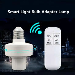 Smart LED Lamp Base Switch Wireless Remote Control E27 Timer LED Bulb Holder Socket 110-240V ON/OFF 20M Range AA Battery Powered
