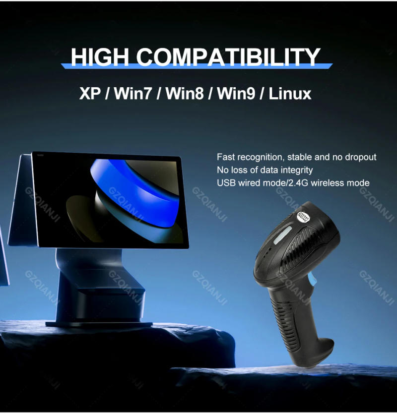 Description Picture 5 of item1D 2D QR Handheld Barcode Scanner Reader Bar Reader Portable USB Wireless 2.4G Bluetooth Connect PDF417 DM Code 3 in 1 1.5m Drop