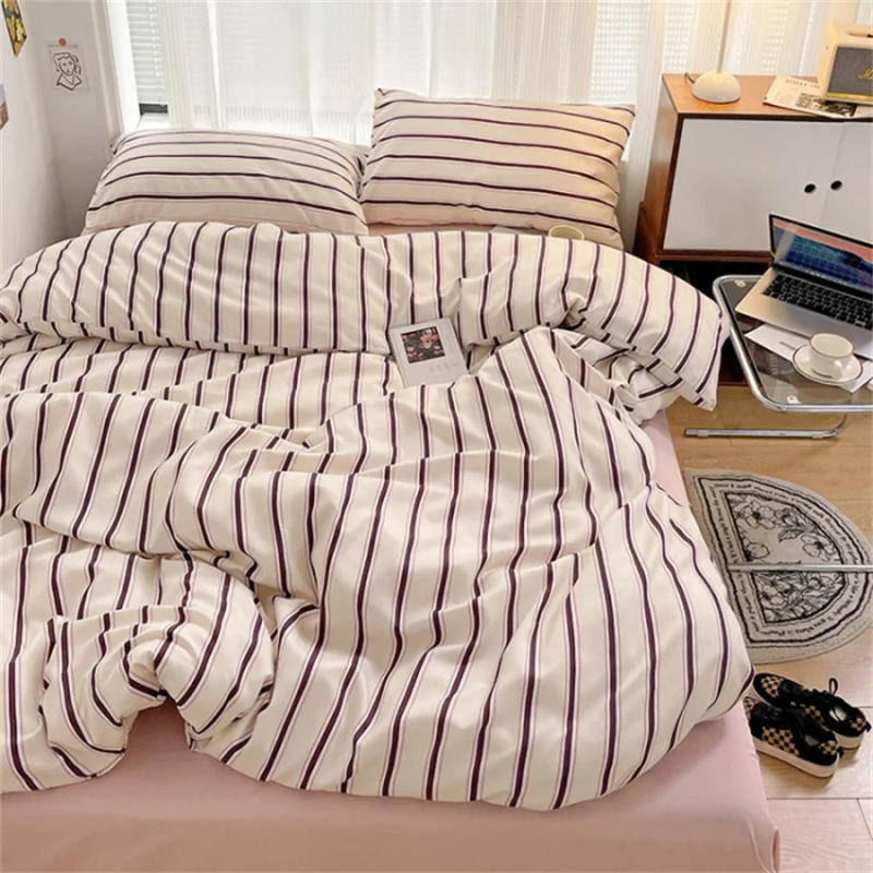 Description Picture 3 of itemPure Cotton Home Textile Blue Striped Bedding Set Simple Soft Duvet Cover Sheet Pillowcase Ins Style Bed Linens Queen King Size