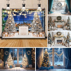 Christmas Night Flash String Photography Background Winter Window Christmas Tree Snowman Party Decor Backdrop Photo Booth Props