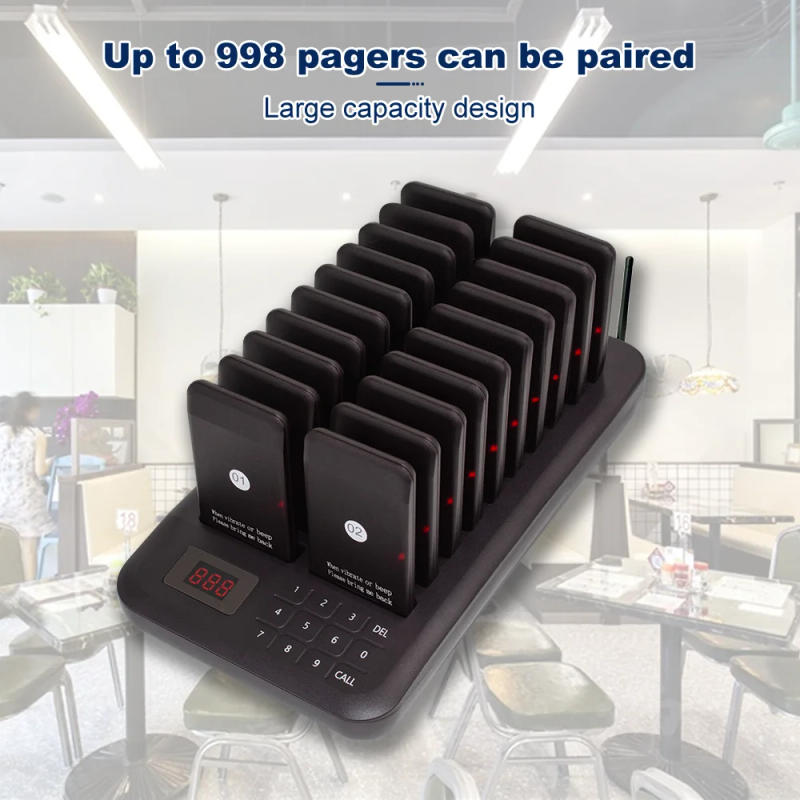 Description Picture 3 of itemJINGLE BELLS CTP320 Restaurant Pager Calling Paging System 20 Coaster Receiver Restaurants Clinic Queue System Wireless Pagers