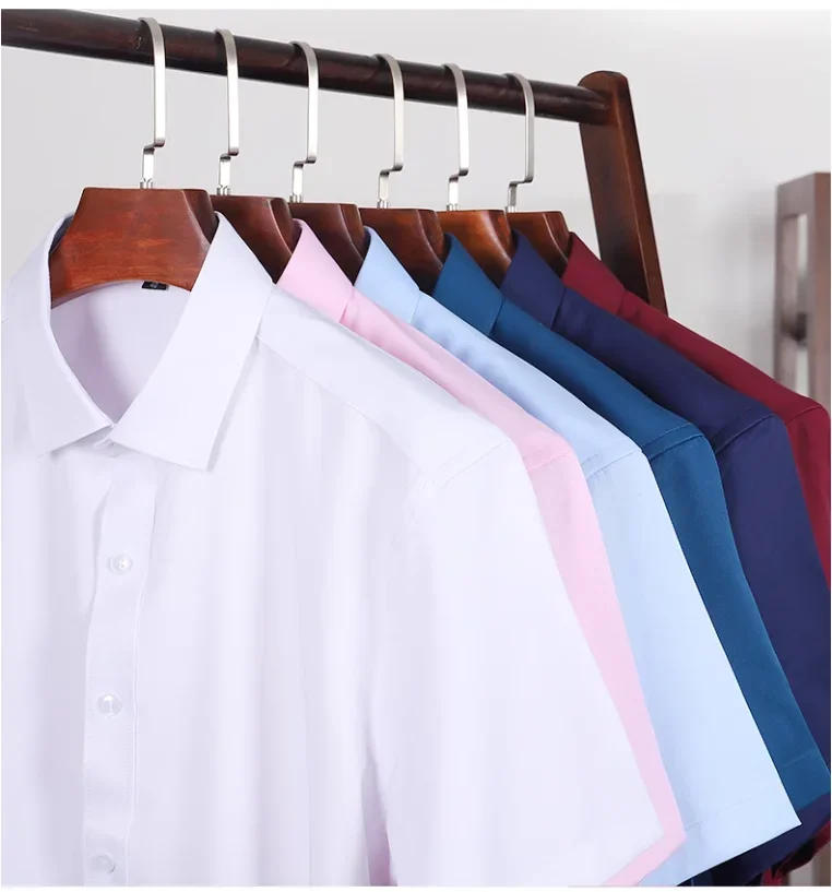 Description Picture 5 of item2024 Summer New Men's Bamboo Fiber Short Sleeve Breathable Shirt White/Navy Blue/Wine Red Men's Business Social Shirt