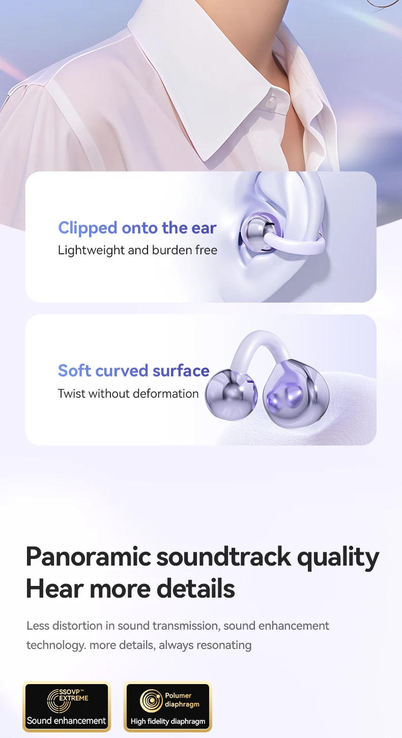 Description Picture 6 of itemIconic Brand Bone Conduction Earphones Bluetooth 5.4 Earbuds Clip on Ear Comfortable Waterproof Sport Headsets with Digital Display