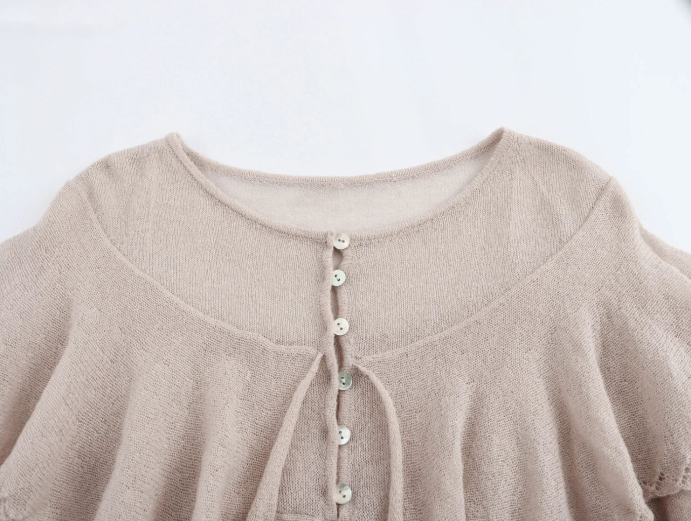 Description Picture 4 of itemYENKYE Spring 2025 Women Layered Ruffle Knit Sweater Front Button O Neck Casual Pullover Knitwear