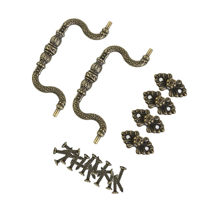 Description Picture 2 of itemSet Pull Handles With Screws Zinc Alloy Replacement Tracery Arch Vintage Antique Bronze Accessories Decoration