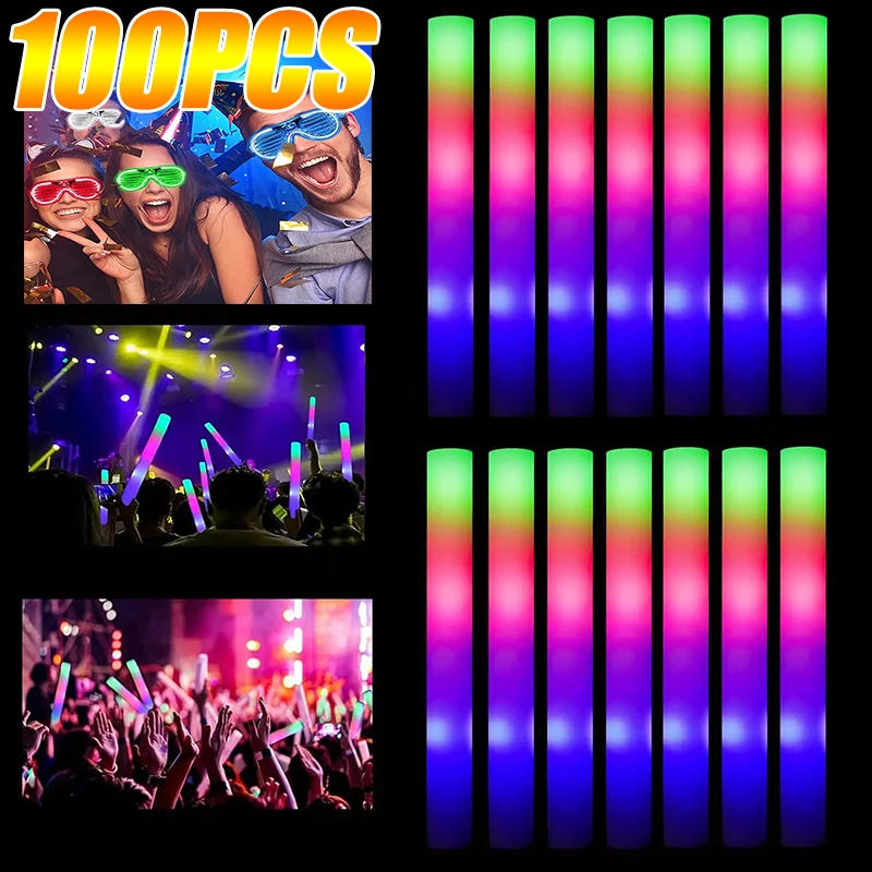 Description Picture 2 of itemLED Glow Sticks Bulk Colorful RGB Glow Foam Stick Cheer Tube Dark Light for Xmas Birthday Wedding Party Supplies