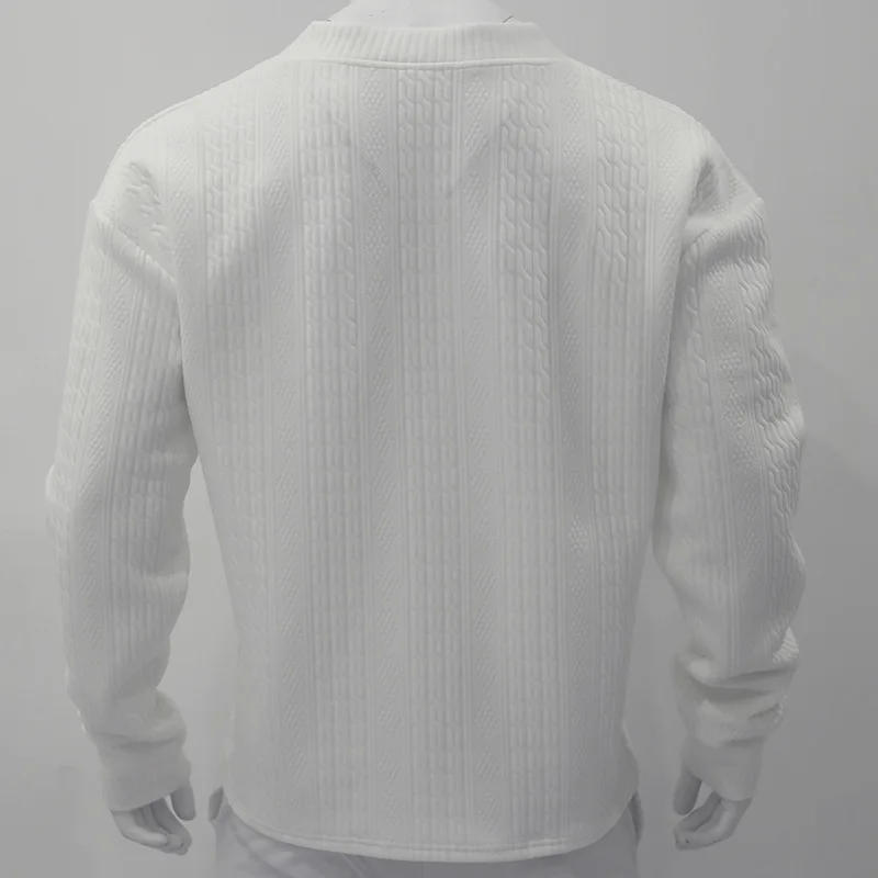 Description Picture 3 of itemAutumn/Winter New European and American Men's Jacquard Loose Knitted Solid Color Casual V-neck Long Sleeved Knitted Shirt