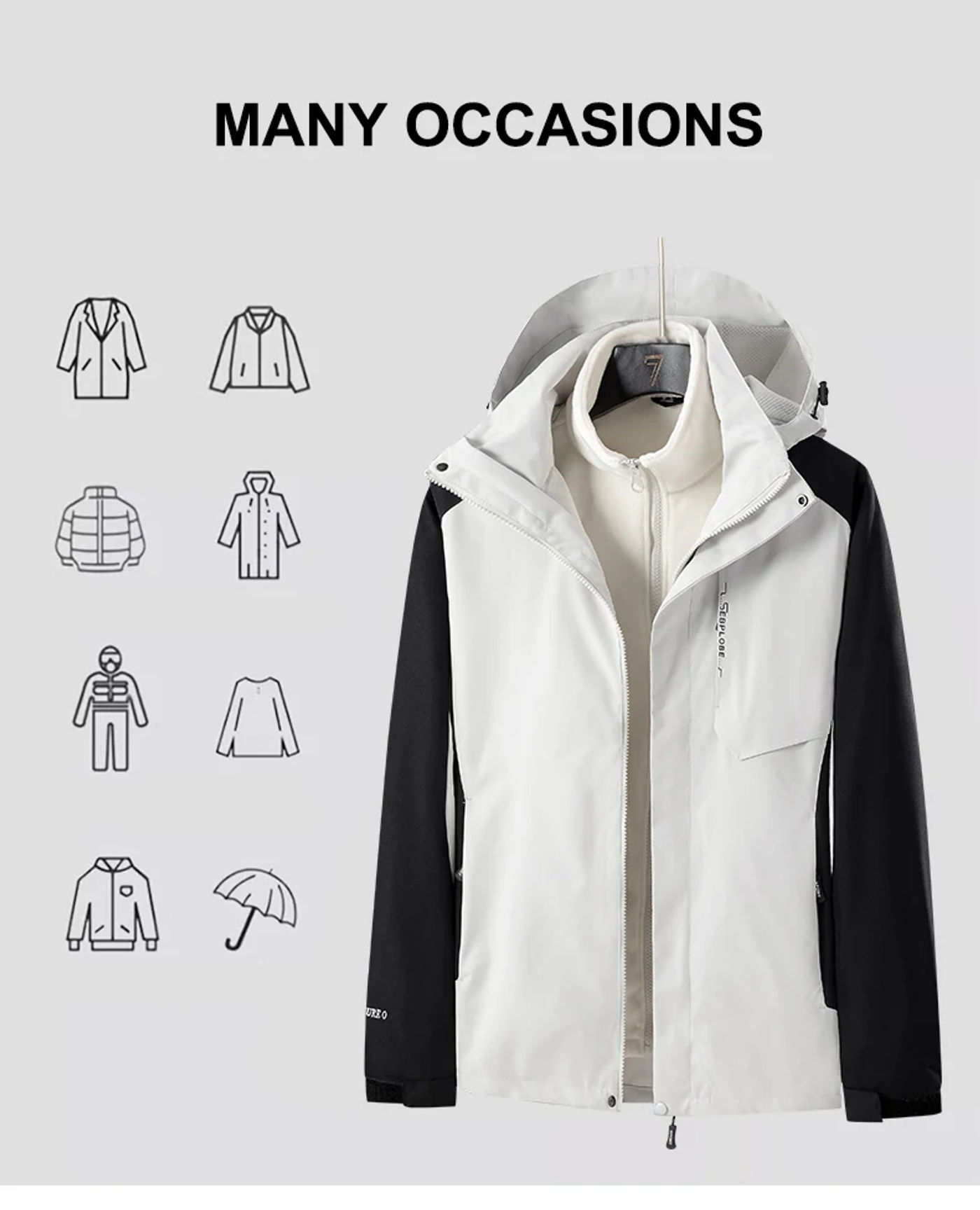 Description Picture 3 of itemCHRLCK Women's 3 In 1 Thick Hiking Jacket Fleece Waterproof Winter Windbreaker Outdoor Warm Camping Jacket Women Windproof Coat