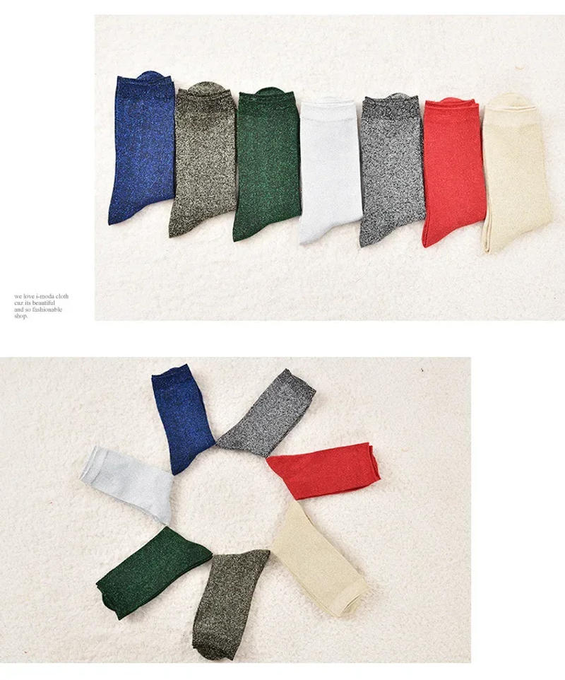 Description Picture 6 of itemWomen's Glitter Tube Gold and Silver Silk Material Socks Christmas Solid color Shiny High elastic Fashionable Summer Sock