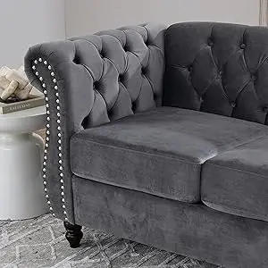 Description Picture 5 of item2 Piece Chesterfield Velvet Combination Sofa for Living Room,3-Seater and Loveseat Sofa Set Tufted Couch with 4 Pillows