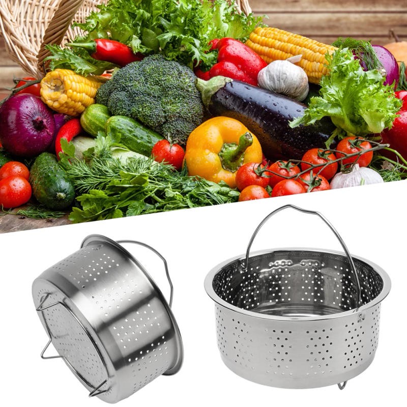 Description Picture 3 of itemSteamer Basket Steamer Pot Bar Dining For Pressure Cooker Steam Basket Silver Stainless Steel Home Silicone Handle