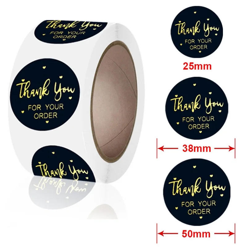 Description Picture 4 of item100/500PCS Gold Foil Thank You For your Order Stickers Pink/Black/White Sealing Labels for Gifts Package 25mm 38mm 50mm