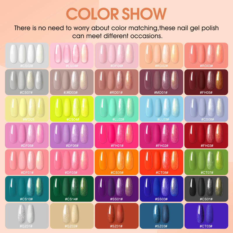 Description Picture 4 of itemCOSCELIA 35 Colors Gel Nail Polish Set with Base Coat Matte Glitter Top Coat Kit Semi Permanent Gel Polish Nail Art Manicure Kit