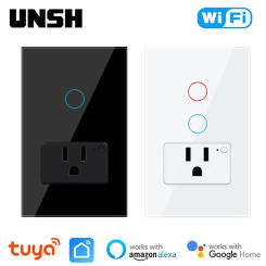 Tuya WiFi Smart Light Switch Mexico US Wall Socket With American Plug Outlet Glass Panel Smart life Support Alexa Google Home