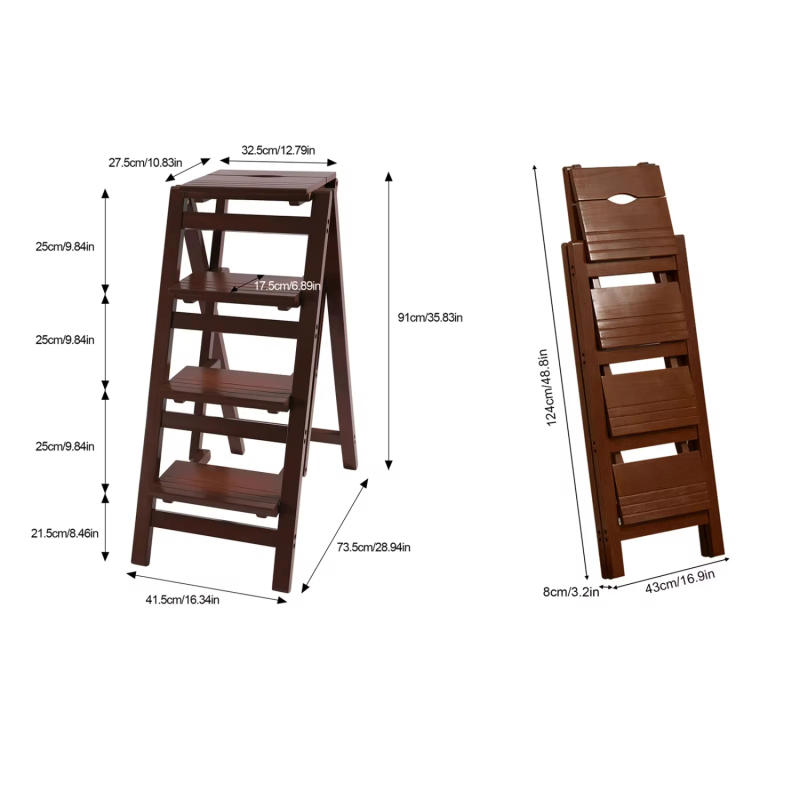 Description Picture 3 of itemFolding Step Stool with Anti-Slip Wide Pedal 4-Step Folding Portable Wooden Step Stool Safety Household Ladder