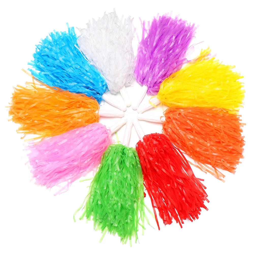 Description Picture 5 of item1Pair Rainbow Plastic Cheerleader Pompoms Girl Cheer Refueling Props Cheerleading Pom Ppom Handle/Double Hole Game Cheering Ball