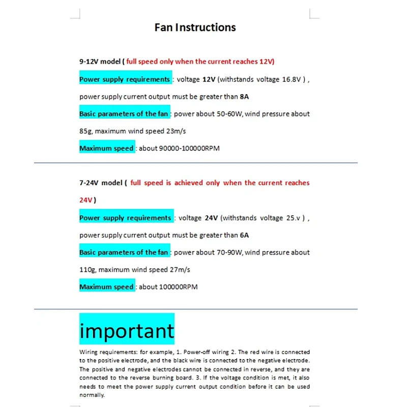 Description Picture 2 of itemDc 12V 24V 100,000 RPM Micro Brushless Ducted Fan Aluminum Impeller Hair Dryer Ultra-high Speed Motor Motor