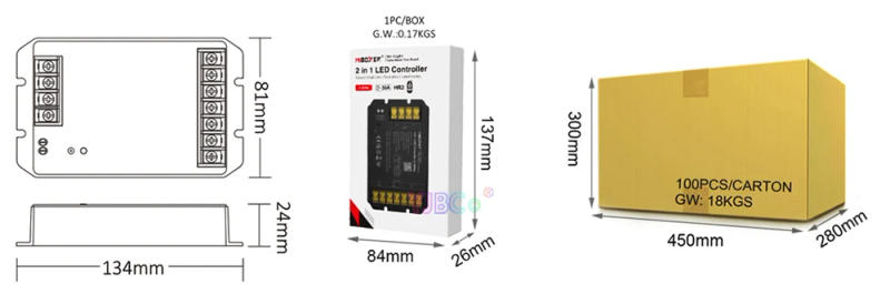 Description Picture 4 of itemMiboxer 12V~48V 30A (Single color/Dual white) 2 in 1 2.4G LED Controller HR2 PUSH dimmer Compatible with Mi-Light 2.4GHz remote