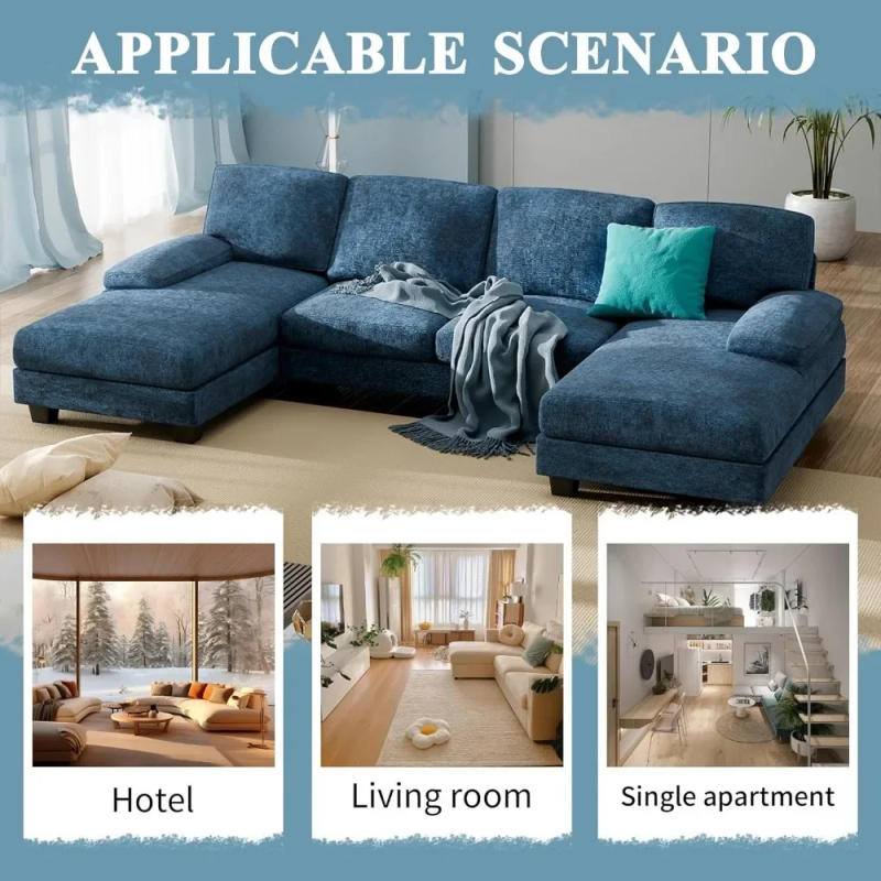 Description Picture 5 of itemLiving Sectional Sofas Couch,Fabric Modular Sofa Sleeper Chaise Memory Foam Blue 4 Seat Sofa Set for Living Room U-Shaped