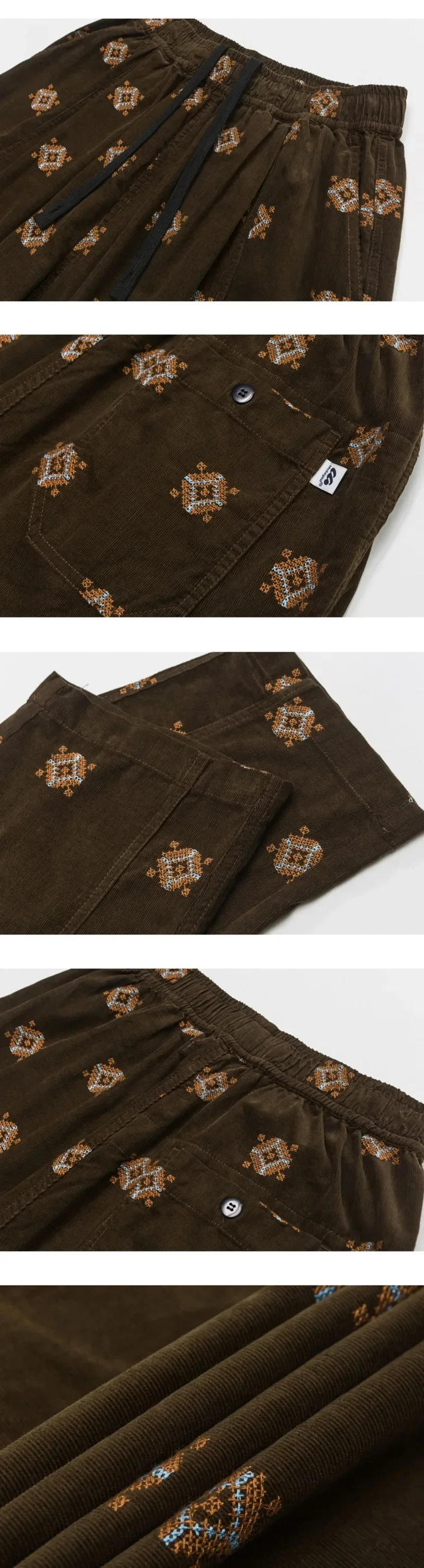 Description Picture 3 of itemMen Japanese Korean Streetwear Harem Trousers Cargo Pants Full Embroidery Corduroy Loose Casual Vintage Wide Leg Pants