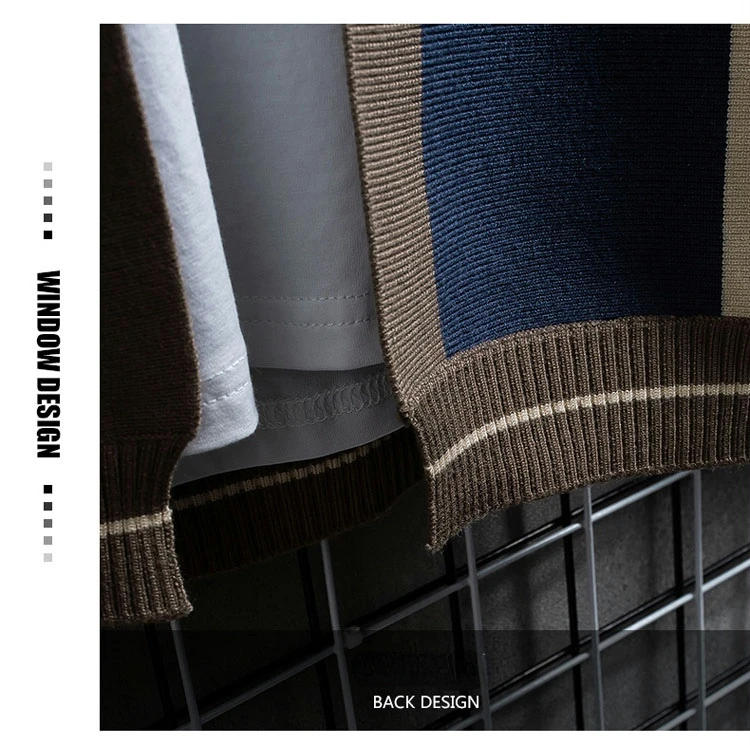 Description Picture 6 of itemStreetwear Fashion Contrast Color Striped Male Cardigan Korean Style Knitted Casual Luxury Men's Sweater Mens Designer Clothes