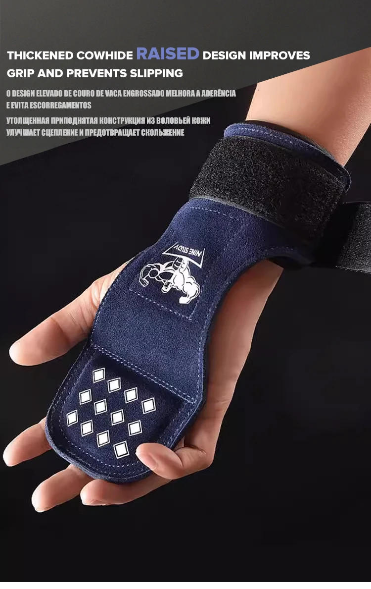 Description Picture 6 of itemCowhide Training Sport Gloves Gym Fitness Gloves Straps Grips Anti-Skid Weight Lifting Pads Protection Deadlift Workout Exercise