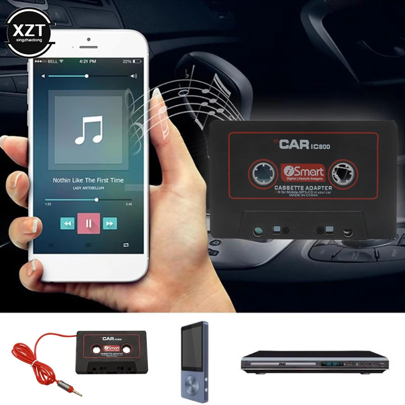 Description Picture 2 of itemNEW Car Cassette Tape Adapter 3.5mm Car AUX Audio Tape Cassette Converter For Phone Car CD Player MP3/4 Car Tape Player