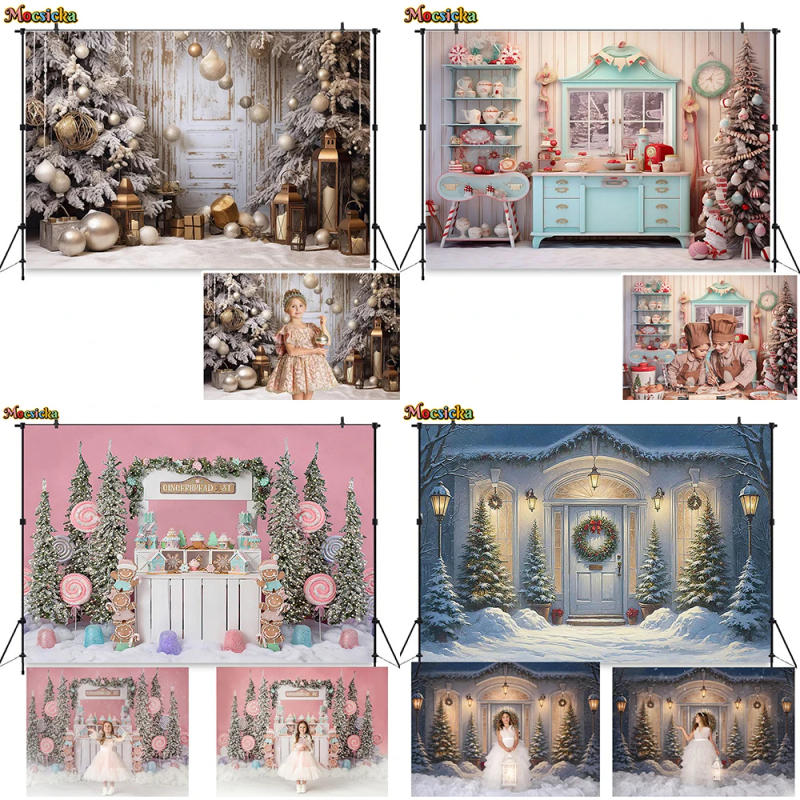Description Picture 6 of itemMerry Christmas Photography Background Winter Xmas Tree Candy Cane Shop Backdrop Kids Birthday Photo Snowflake Photobooth Studio