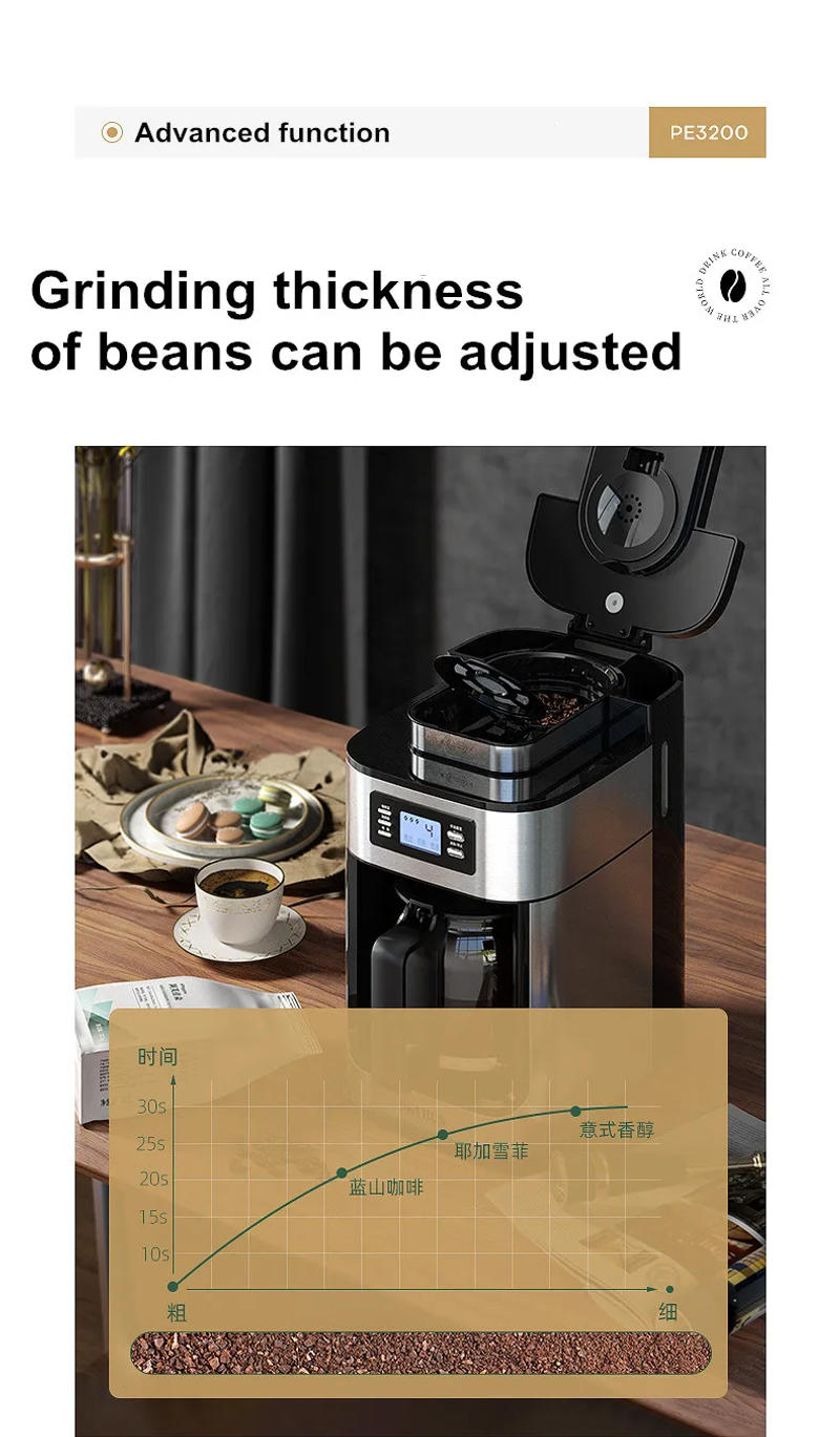 Description Picture 4 of item2 In1 Drip Coffee Machine Apply To Ground&Beans Home Appliances Dripping Coffee Maker With Digital Display&keep Warm