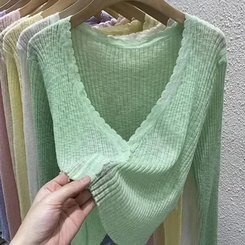 Description Picture 6 of item2025 Summer Short Ice Silk Knitted Sun Protection Cardigan Women's Thin  Skirt Layered Gauze Jacket Air-conditioned Cover Up