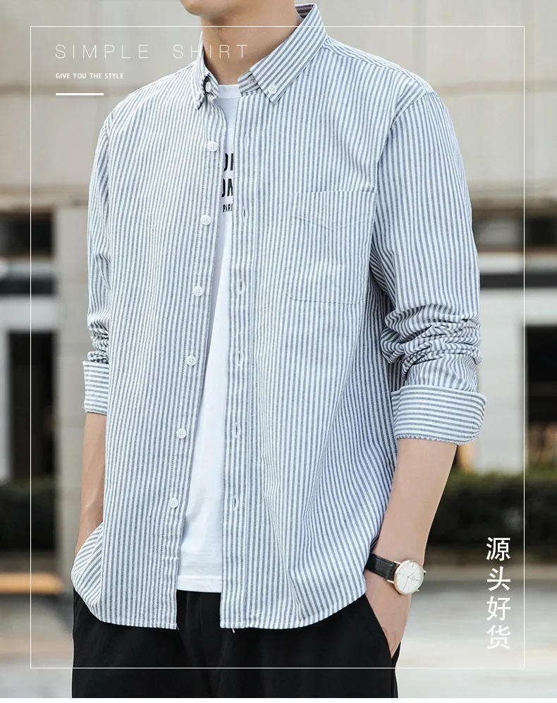 Description Picture 3 of itemMan Spring Cotton Shirt Office Wear Men Plus Size Long Sleeve Button Up Striped Shirt Casual Collared Formal Dress Wear 4xl