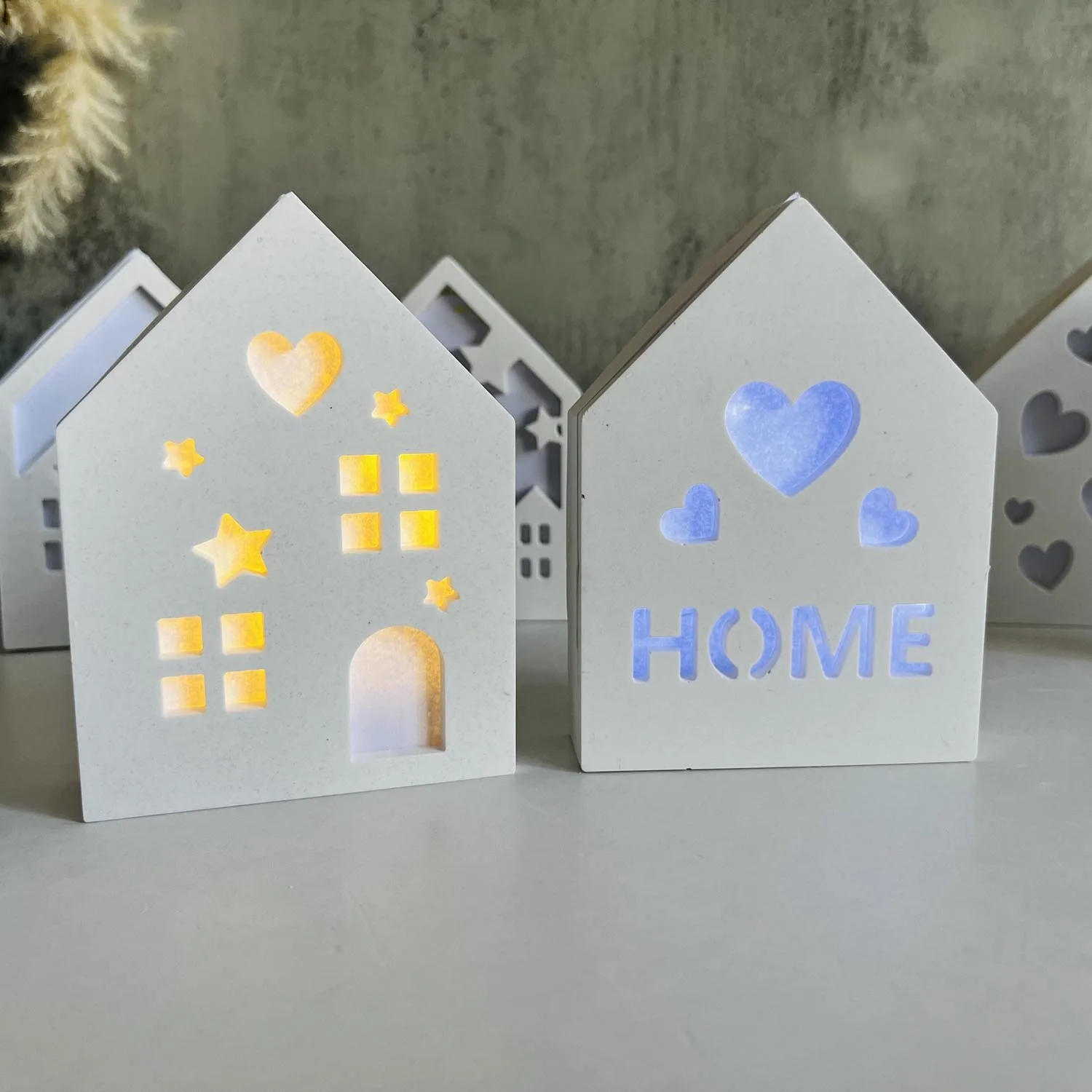 Description Picture 3 of itemNew Hollow Splicing House Silicone Mold Gypsum DIY Star Love House Decoration Mold Tea Light Candle Holder Cement Plaster Mould